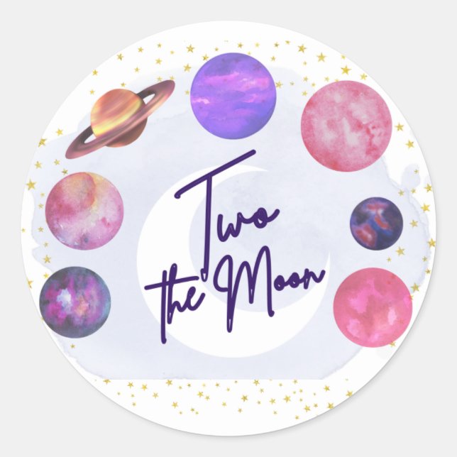 Two the Moon 2nd Birthday  Classic Round Sticker (Front)