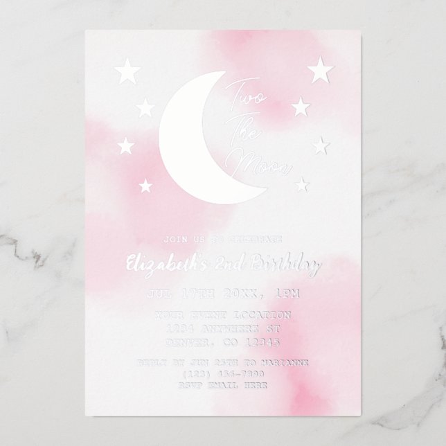 Two The Moon 2nd Birthday Foil Invitation (Front)