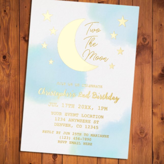 Two The Moon 2nd Birthday Foil Invitation (Creator Uploaded)