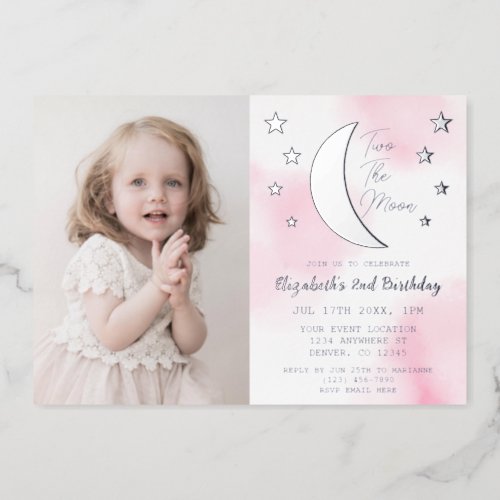 Two The Moon 2nd Birthday Foil Invitation