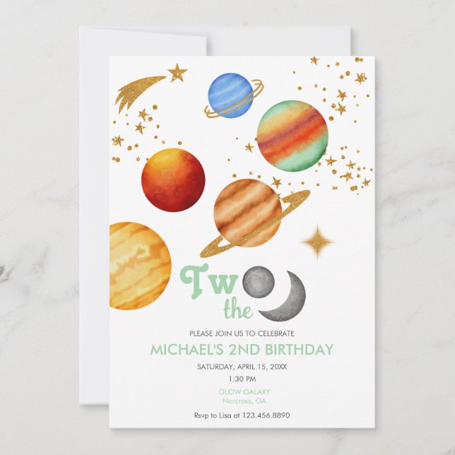 Two The Moon | 2nd Birthday Galaxy  Invitation (Front)