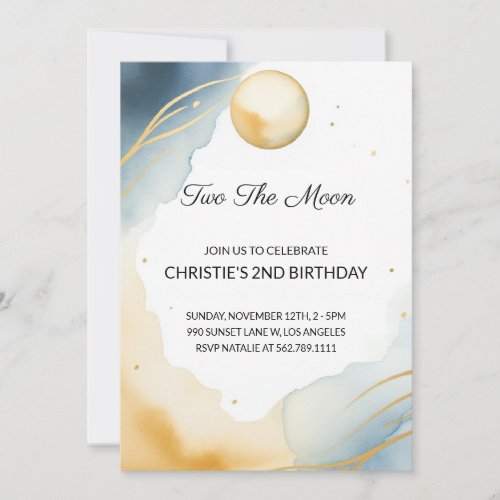 Two The Moon 2nd Birthday Girl Invitation
