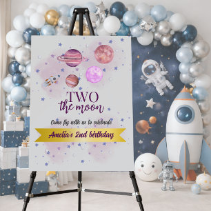 Two The Moon 2nd Birthday Girl Moon Stars Rocket  Foam Board