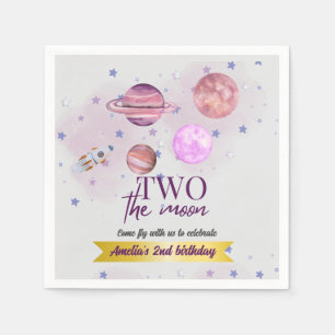Two The Moon 2nd Birthday Girl Moon Stars Rocket Napkins