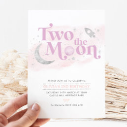 Two The Moon 2nd Birthday Girl Purple Silver Invitation