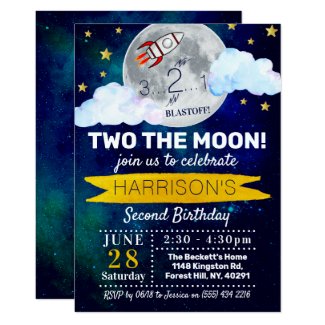 Two The Moon 2nd Birthday Invitation