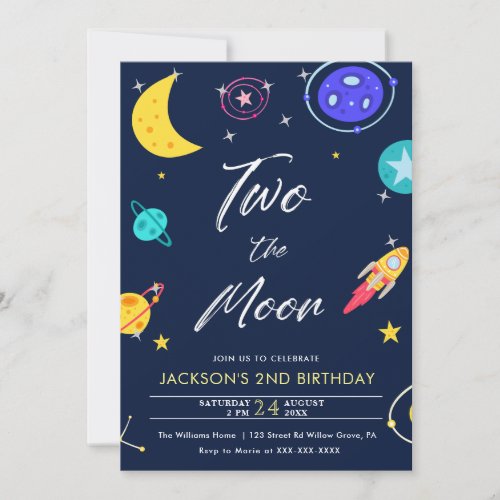 Two the Moon  2nd Birthday  Invitation