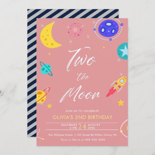 Two the Moon  2nd Birthday  Invitation