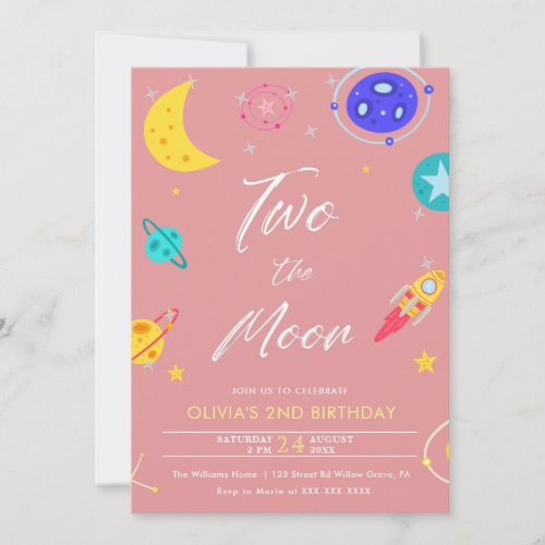Two the Moon  2nd Birthday  Invitation