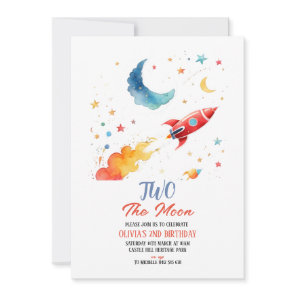 Two the Moon 2nd Birthday Invitation Rocket & Star