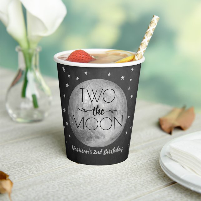Two The Moon 2nd Birthday Paper Cups (Insitu)