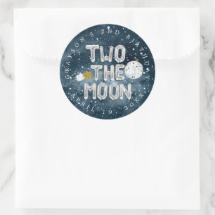 Two the Moon   2nd Birthday Party Favor Classic Round Sticker