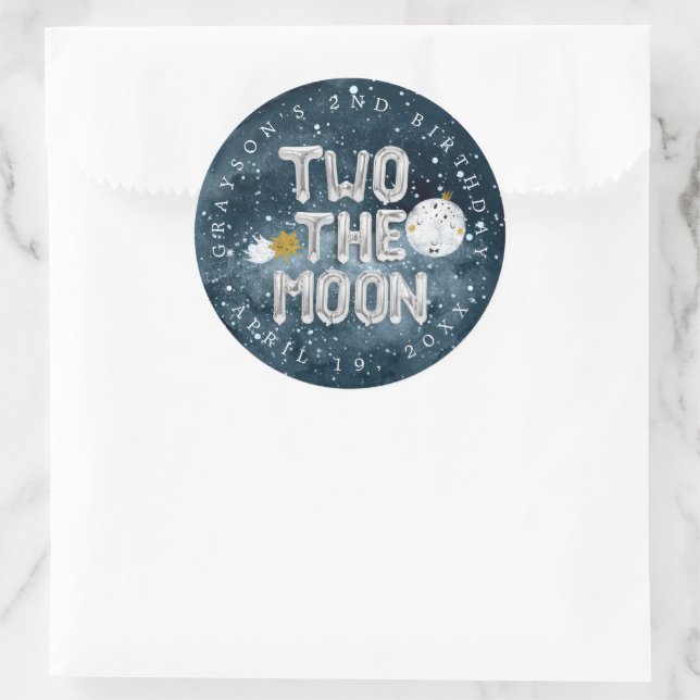 Two the Moon | 2nd Birthday Party Favor Classic Round Sticker (Bag)