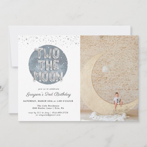 Two the Moon  2nd Birthday Party Invitation