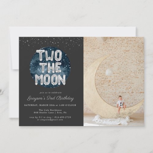 Two the Moon  2nd Birthday Party Invitation