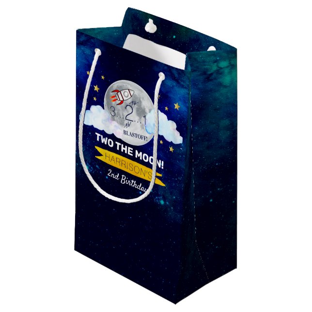 Two The Moon 2nd Birthday Party Small Gift Bag (Front Angled)