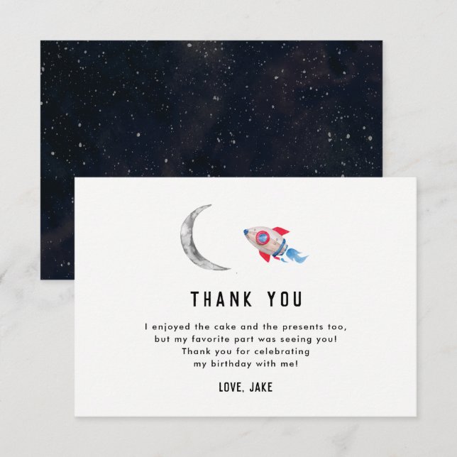 Two The Moon 2nd Birthday Party Thank You Cards (Front/Back)