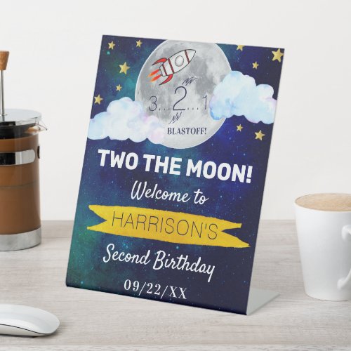 Two The Moon 2nd Birthday Party Welcome Pedestal Sign