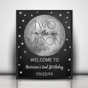 Two The Moon 2nd Birthday Party Welcome Poster