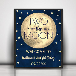 Two The Moon 2nd Birthday Party Welcome Poster