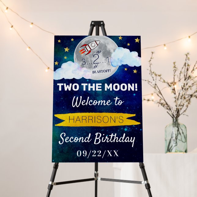 Two the Moon 2nd Birthday Party Welcome Sign (In Situ (Stand))