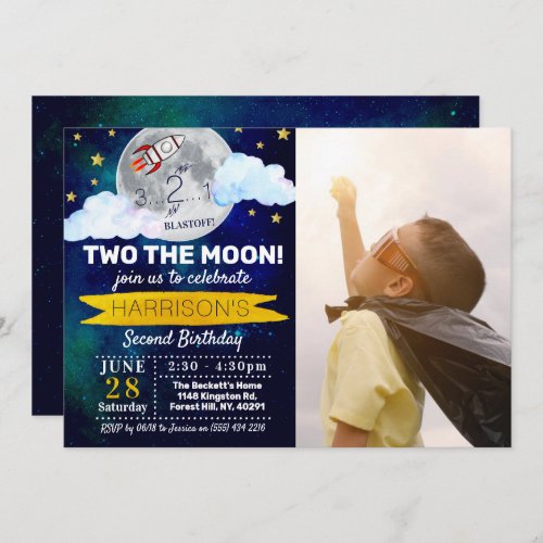Two The Moon 2nd Birthday Photo Invitation