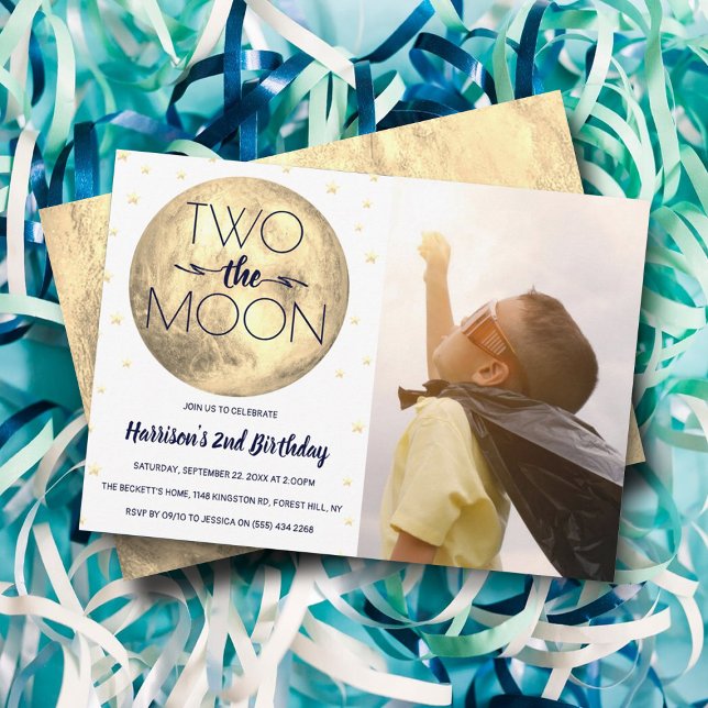 Two The Moon 2nd Birthday Photo Invitation (Creator Uploaded)