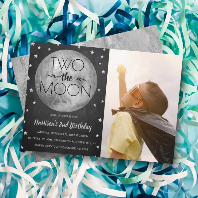 Two The Moon 2nd Birthday Photo Invitation (Creator Uploaded)