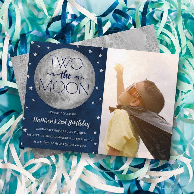 Two The Moon 2nd Birthday Photo Invitation (Creator Uploaded)