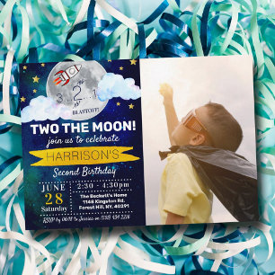 Two The Moon 2nd Birthday Photo Invitation
