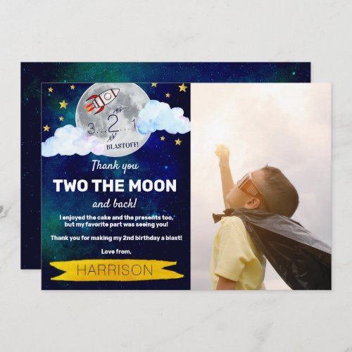 Two The Moon 2nd Birthday Photo Thank You Card
