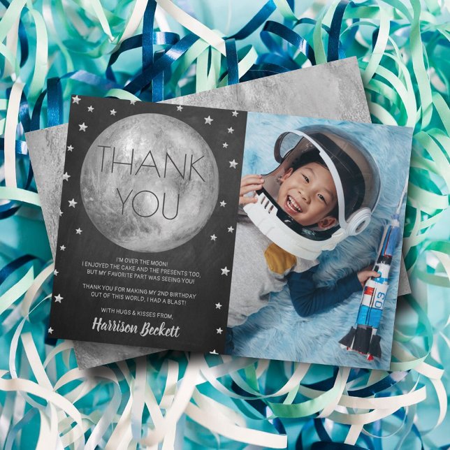 Two The Moon 2nd Birthday Photo Thank You Card (Creator Uploaded)