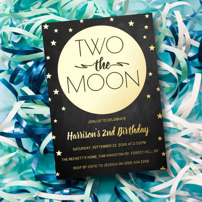 Two The Moon 2nd Birthday Real Foil Invitation (Creator Uploaded)