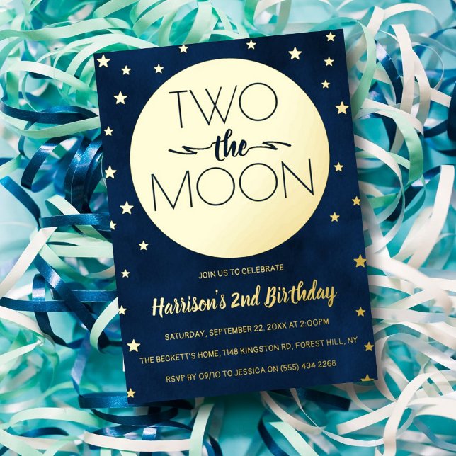 Two The Moon 2nd Birthday Real Foil Invitation (Creator Uploaded)