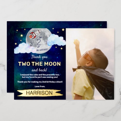 Two The Moon 2nd Birthday Real Foil Thank You Card