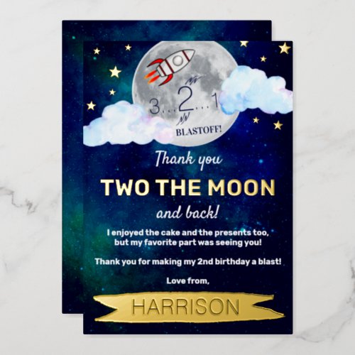 Two The Moon 2nd Birthday Real Foil Thank You Card