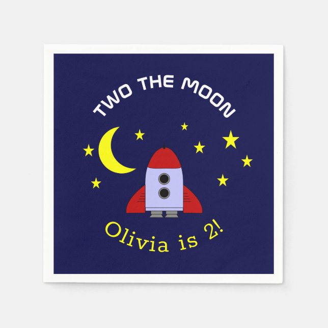 Two The Moon 2nd Birthday Rocket Ship Space Theme Napkins (Front)
