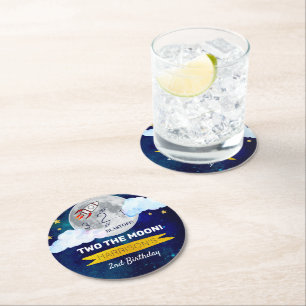 Two The Moon 2nd Birthday Round Paper Coaster