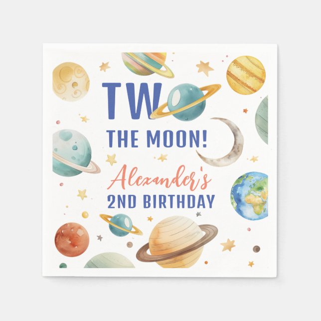 Two The Moon 2nd Birthday Space Galaxy Party Napkins (Front)