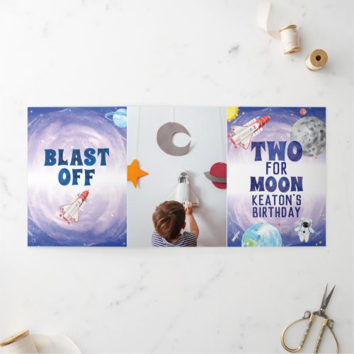 Two The Moon 2nd Birthday Trifold Fold Invitation