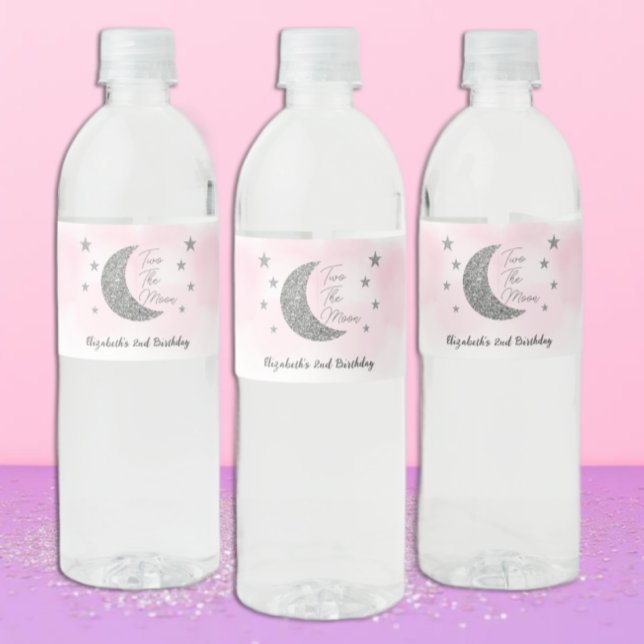 Two The Moon 2nd Birthday Water Bottle Label (Creator Uploaded)