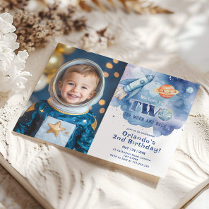 Two the Moon and back Space Photo 2nd Birthday Invitation