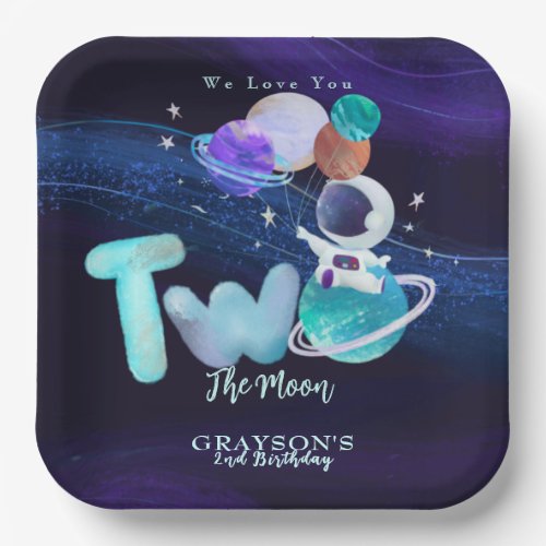 Two the moon Astronaut 2nd Birthday Paper Plates