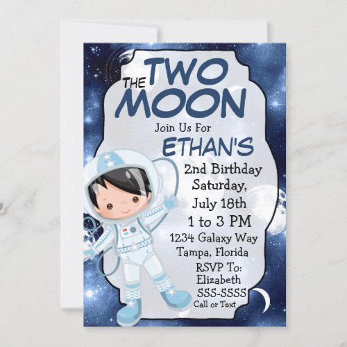 Two The Moon _ Astronaut Boy _ 2nd Birthday Invitation