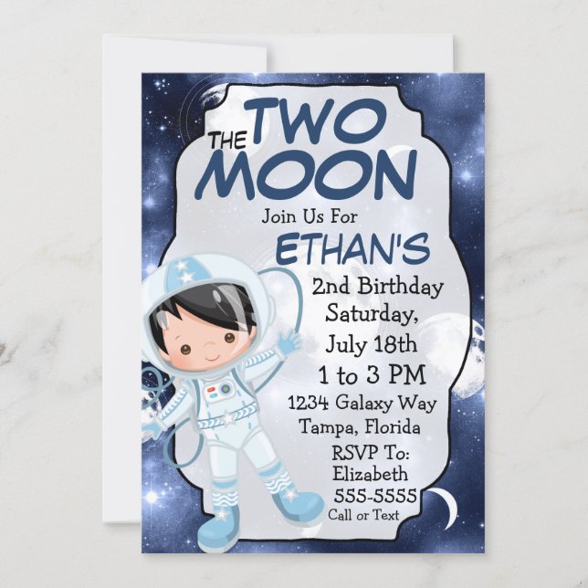 Two The Moon - Astronaut Boy - 2nd Birthday Invitation (Front)