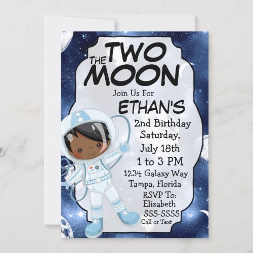Two The Moon _ Astronaut Boy _  2nd Birthday Invitation