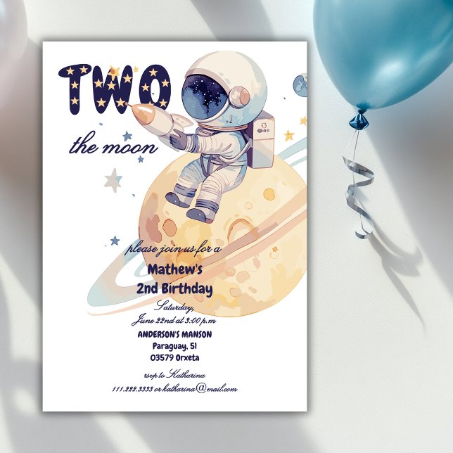 Two The Moon Astronaut Planet 2nd Navy Birthday Invitation (Creator Uploaded)