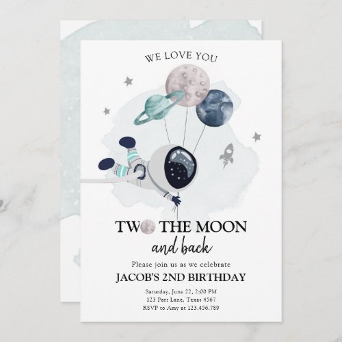 Two The Moon Astronaut Space Boy 2nd Birthday Invitation