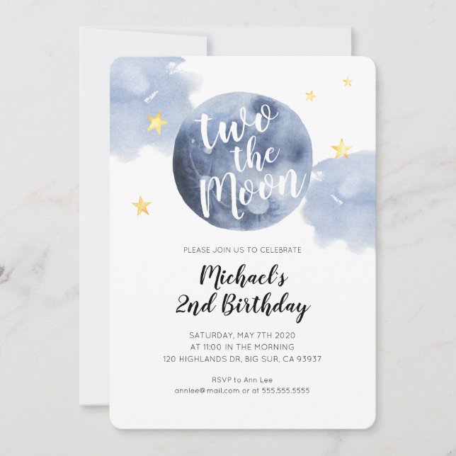Two the Moon Baby 2nd Birthday Invitation (Front)