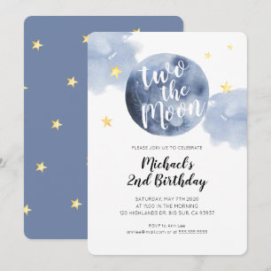 Two the Moon Baby 2nd Birthday Invitation
